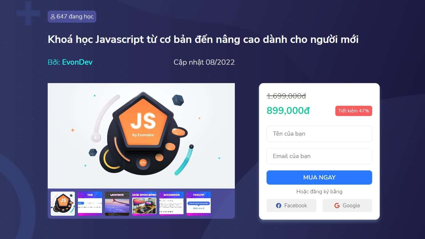 Khóa học tự học Javascript hiệu quả và dễ dàng cho người mới