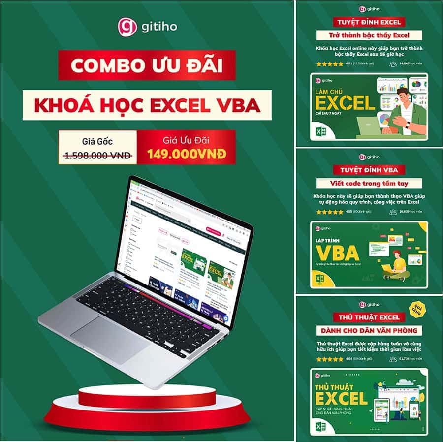 Combo 2 khoá học Excel và VBA