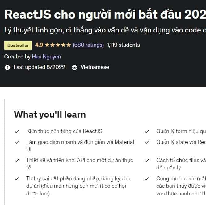 Khóa học ReactJS cho người mới bắt đầu 2020 (Update New 2022)