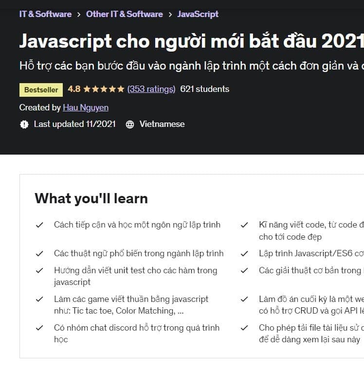 Khóa học Javascript cho người mới bắt đầu