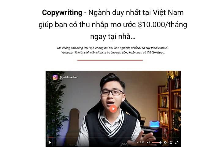 Khoá Học Copywriting $10,000 - Cách kiếm $10K/tháng từ Copywriting sau 10 giờ - Minh Xin Chào (Mới 2022)