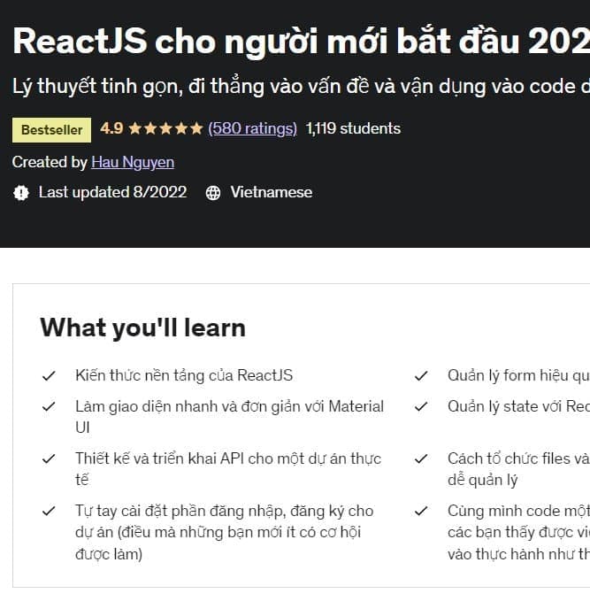 Khóa học ReactJS cho người mới bắt đầu 2020 (Update New 2022)