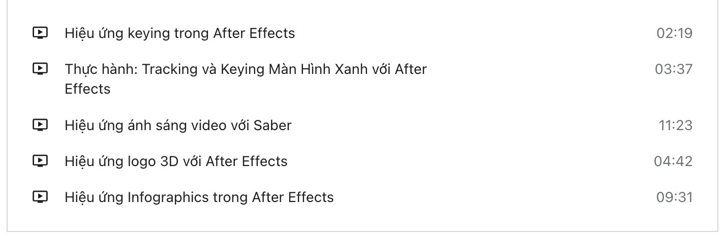 Nội dung khóa học Làm hiệu ứng video với After Effects mới 2023