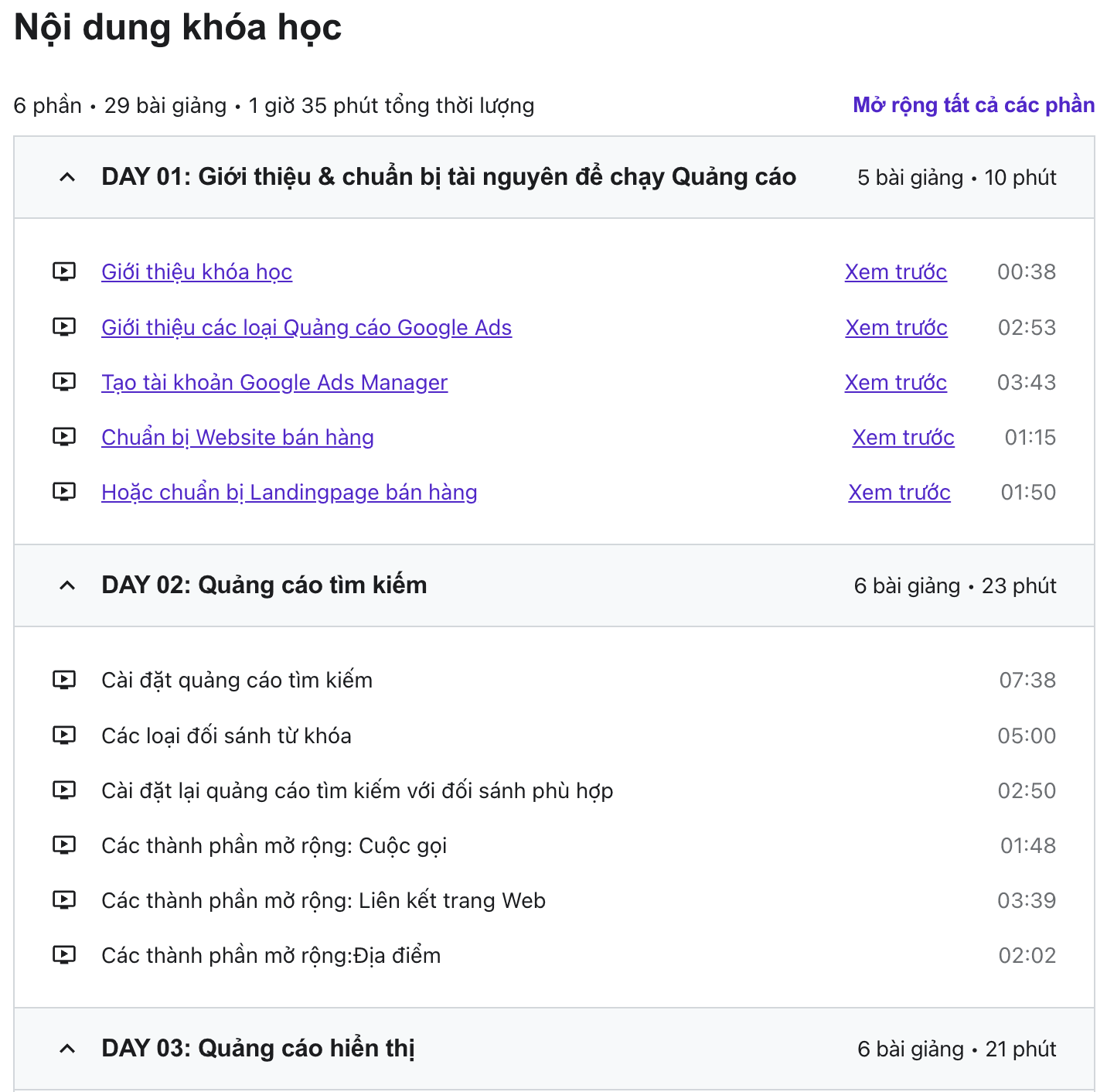 Nội dung khóa học 5 Ngày Thực chiến Quảng cáo Google Ads