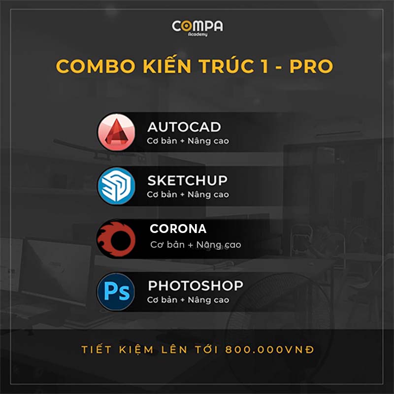 Combo 4 khóa thiết kế kiến trúc – Compa