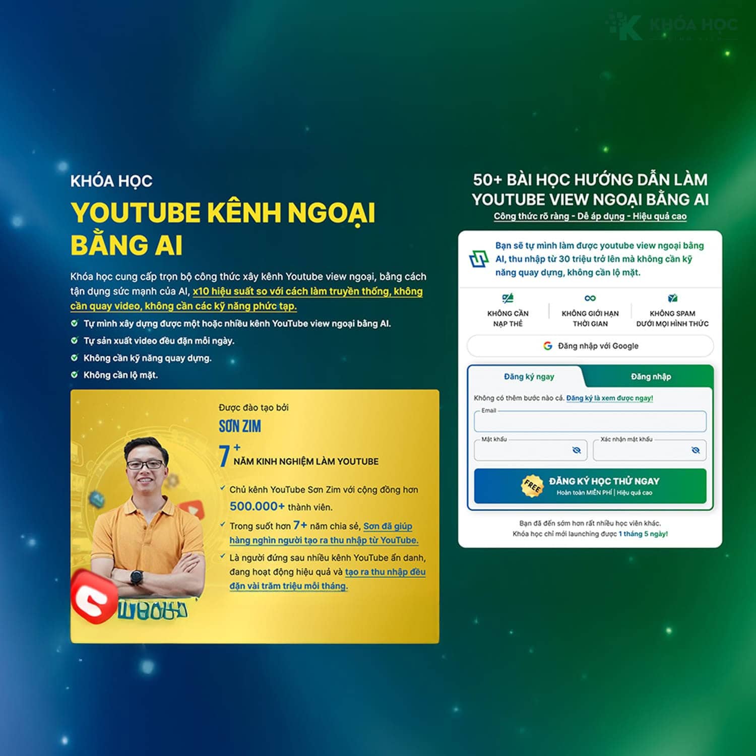 Khóa Học Youtube Kênh Ngoại Bằng AI Cùng Sơn Zim Academy