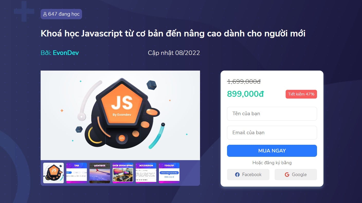 Khóa học tự học Javascript hiệu quả và dễ dàng cho người mới